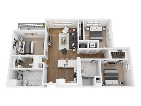 Floor plan for 3 beds, 2 baths, 1353 sqft